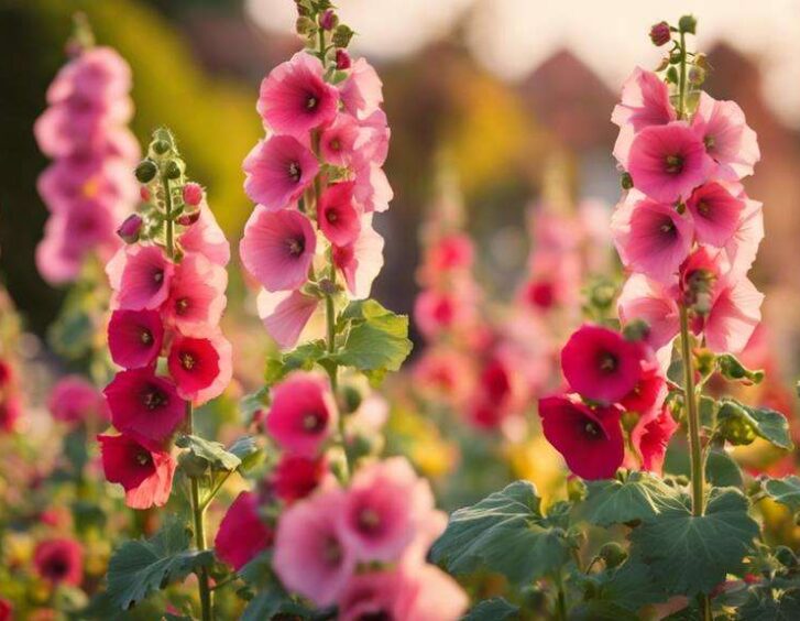 blossom hollyhocks with care